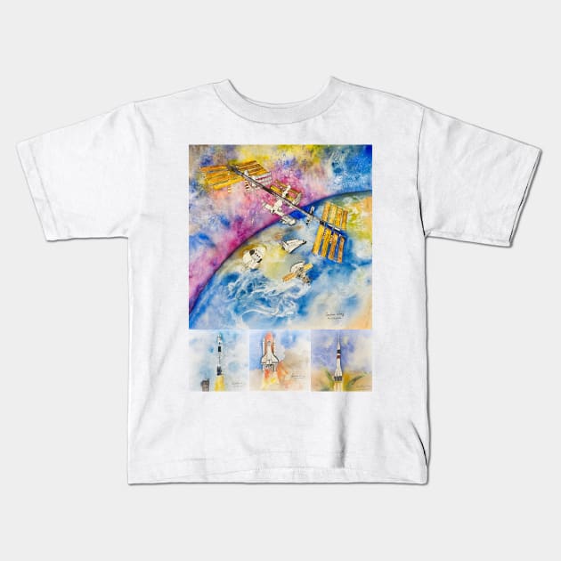 Space Station Kids T-Shirt by Cwang